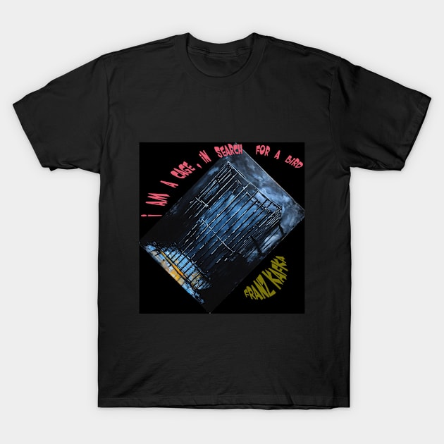 an empty cage with open door in dark place acrylic paint T-Shirt by MOXIEKHAIR